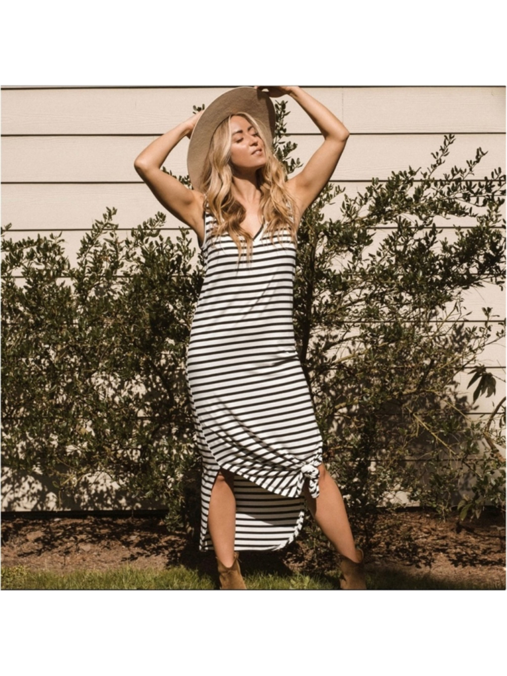 Jackson Rowe Larch Black & White Striped V Neck Maxi Dress Sz Small